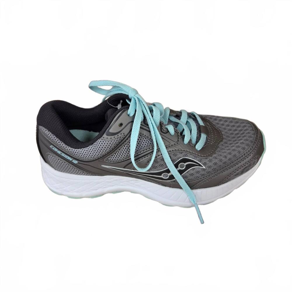 NEW SAUCONY women's cohesion 12 sneaker in grey/silver/baby blue